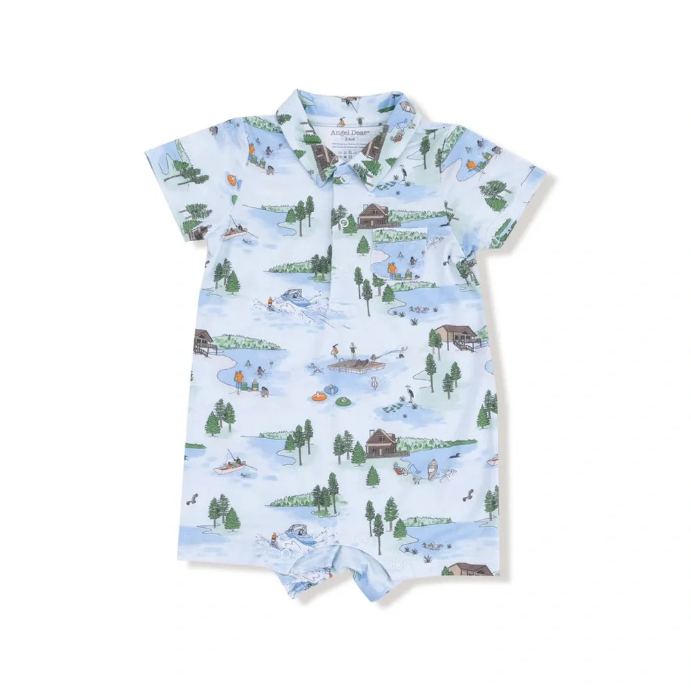 Angel Dear Lake Print Polo Romper 6-12 12-18 18-24 months